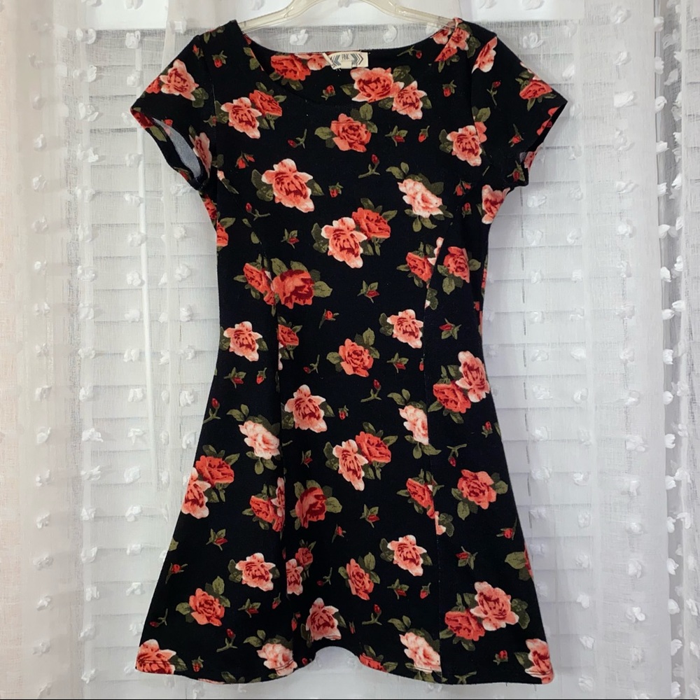 Pink Rose Floral Skater Dress